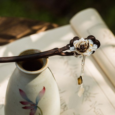 Ebony hairpin with peony flower