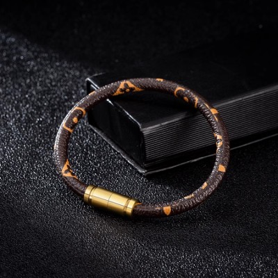 Magnetic buckle leather cord couple bracelet