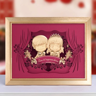 Wedding Couple Doll Gold Foil Painting