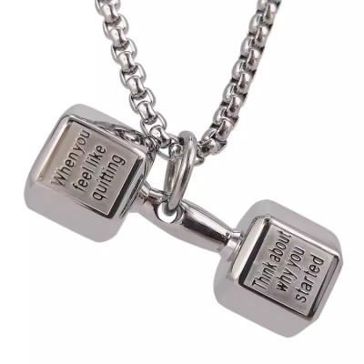Trendy men's titanium steel dumbbell necklace