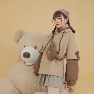 Fake two piece girls cute sweatshirt