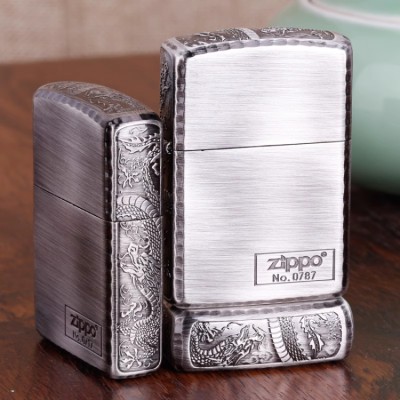 Isqueiro de Dragão de Prata Antiga Zippo