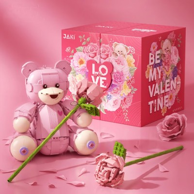 Pink building blocks teddy bear
