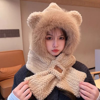 Plush bear hat scarf