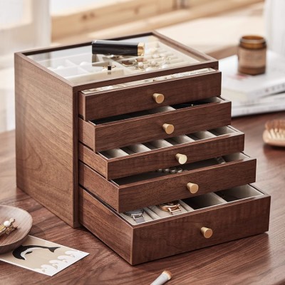 Multi-layer wooden jewelry storage box