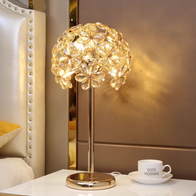Crystal table lamp with blooming flowers