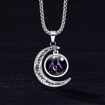 Twelve Constellations Cross Titanium Steel Necklace