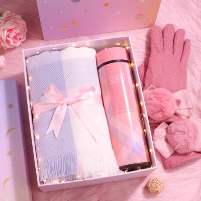 Warm winter scarf thermos cup gift box
