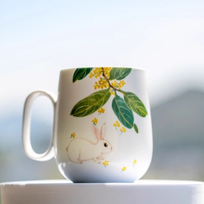Hand-painted osmanthus rabbit mug
