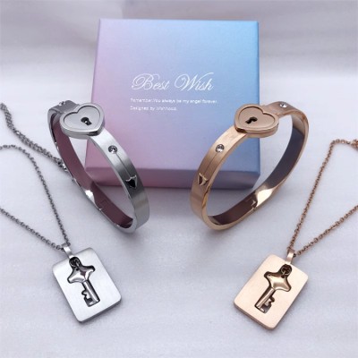 Couple's Love Lock Bracelet Necklace
