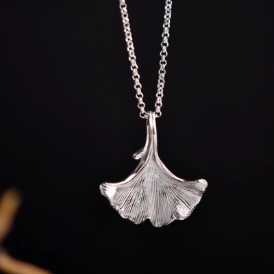 Ginkgo Leaf Sterling Silver Art Necklace