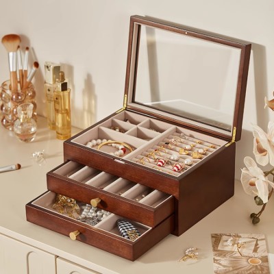 Three-section solid wood multi-layer jewelry box