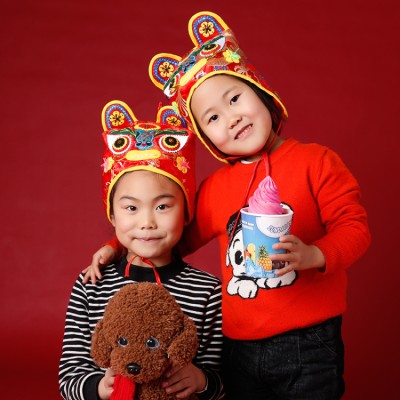 Traditional embroidered baby tiger head hat
