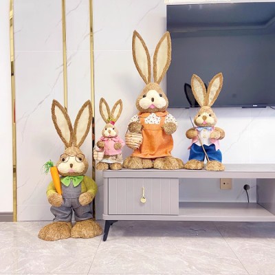 Straw Rabbit Doll Floor Ornament