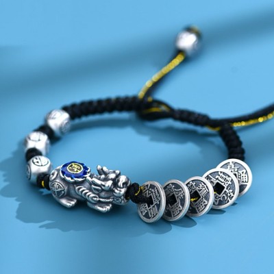 925 Silver Pixiu Five Emperors Coins Bracelet