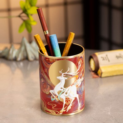 Deer King Offering Blessings Pure Copper Pen Holder