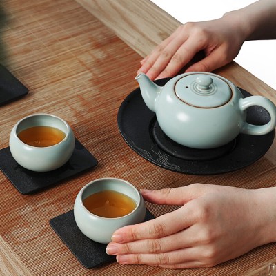 One pot and two cups Ru kiln Kungfu tea set