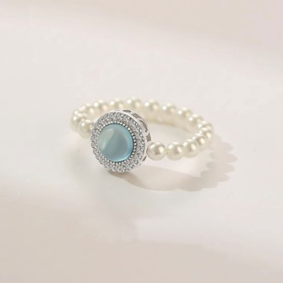 Aquamarine pearl ring for girls