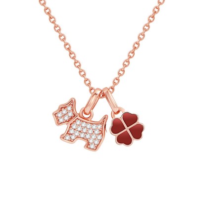 Four-leaf clover and puppy crystal necklace