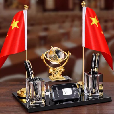 Double red flag crystal office table
