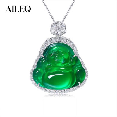 Natural green chalcedony Maitreya Buddha pendant