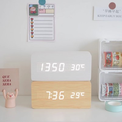 Creative wooden block luminous alarm clock