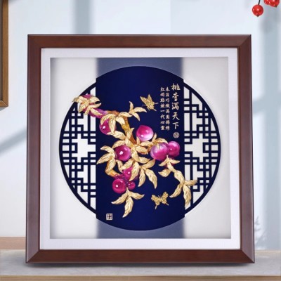 Gold Foil Painting of Peaches and Plums All Over the World