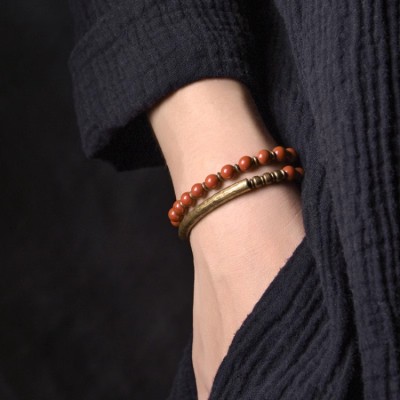 Ethnic style brass jade bracelet