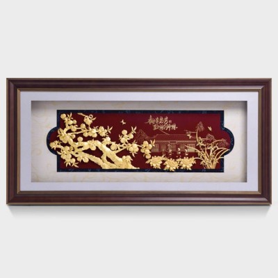 Gold leaf painting of peaches and plums filling the house
