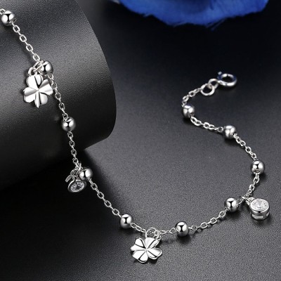 Zodiac four-leaf clover anklet