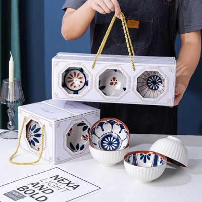 Underglaze colored ceramic bowl gift box
