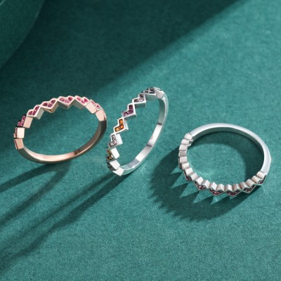 Heart Rainbow Stone Sterling Silver Ring
